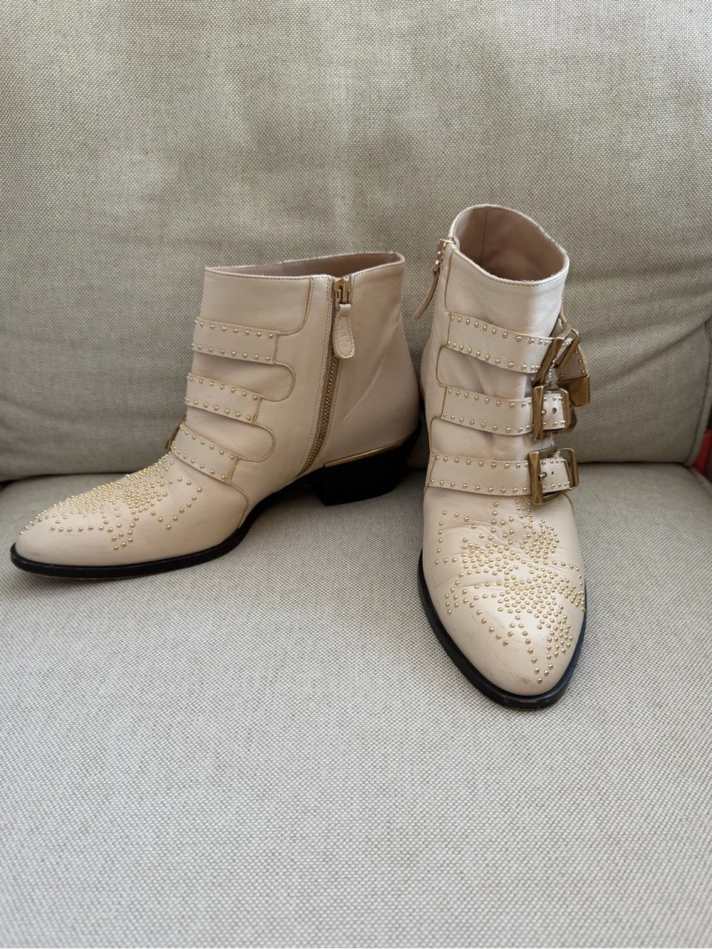 Chloe Susanna Cream Studded Leather Ankle Boots Sz 37